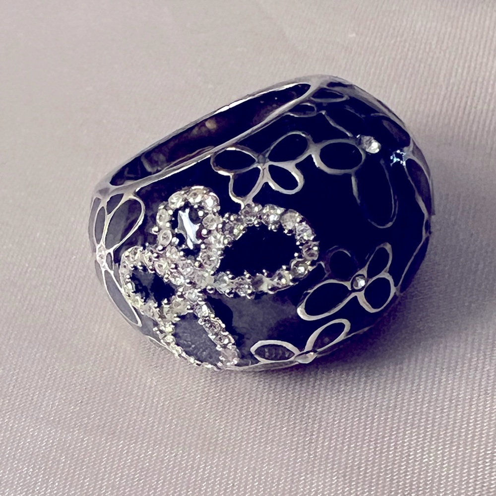 Coach black enamel butterfly dome ring - size 7